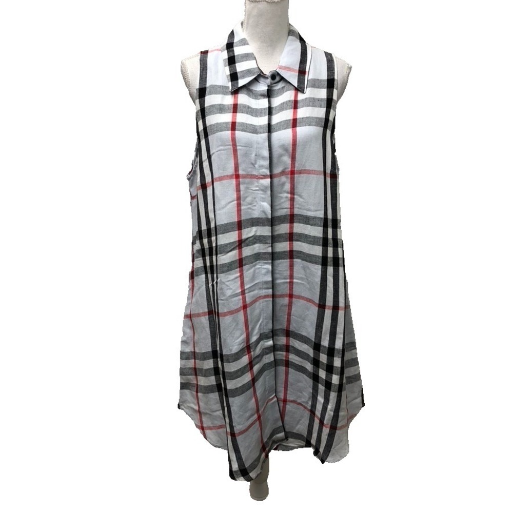Boho Chic Linen Shirt Dress Womens Medium Black Red Plaid Sleeveless Preppy Boho